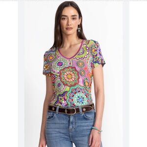 NWT Johnny Was Mosaic Short Sleeve V-Neck Tee